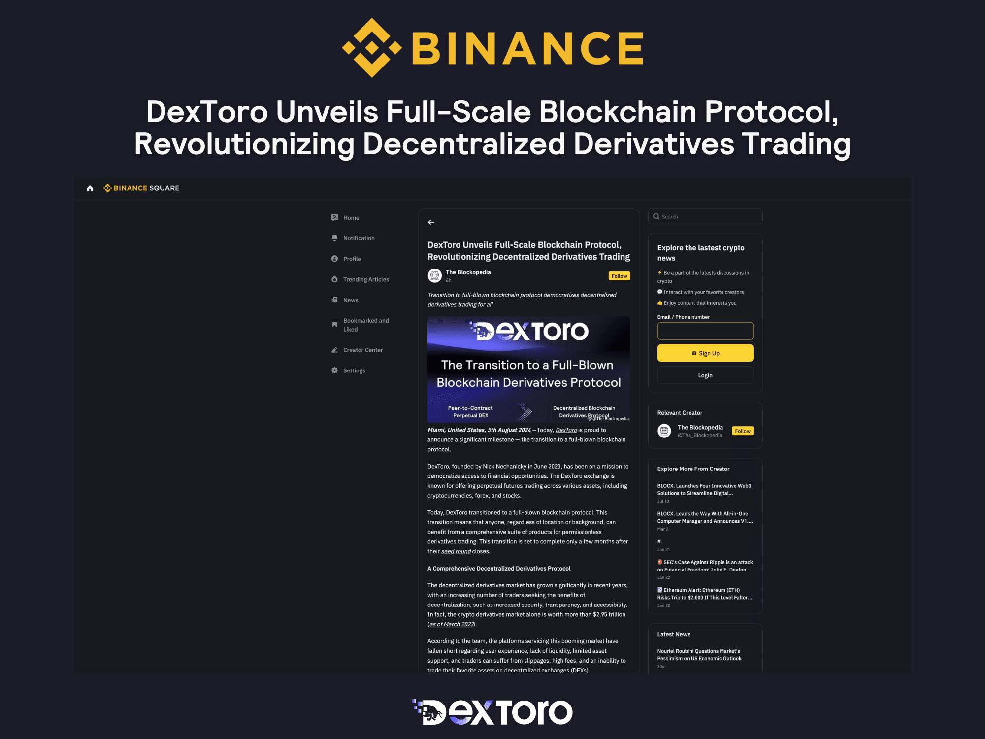 DexToro Unveils Full-Scale Blockchain Protocol, Revolutionizing Decentralized Derivatives Trading