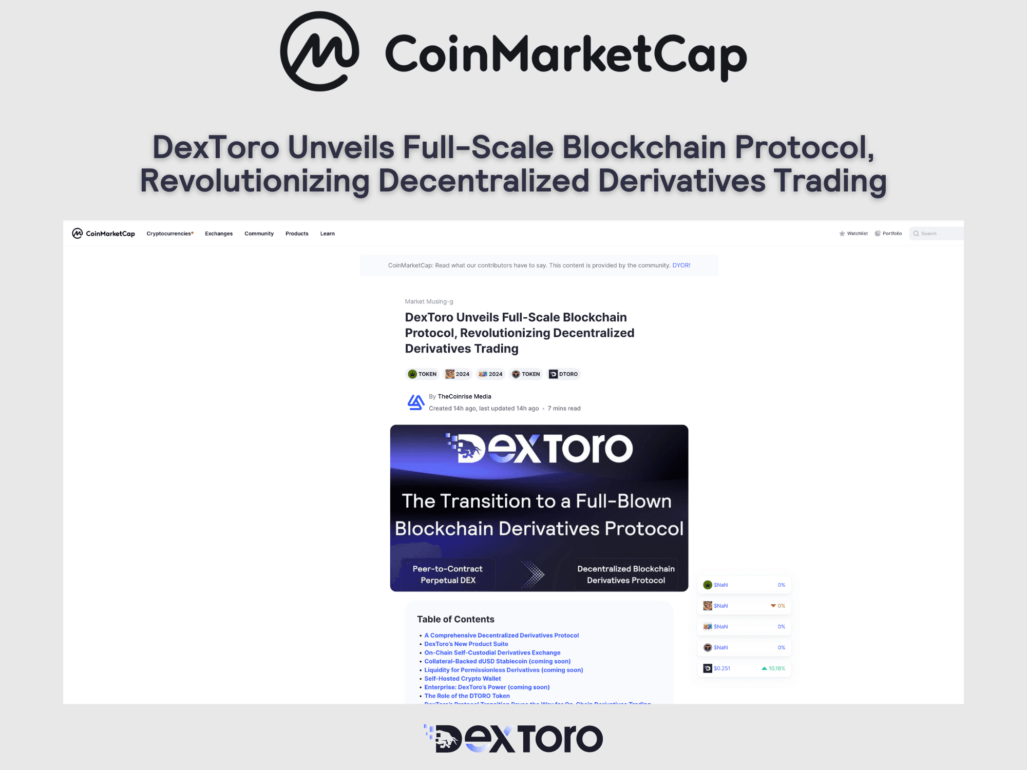 DexToro Unveils Full-Scale Blockchain Protocol, Revolutionizing Decentralized Derivatives Trading