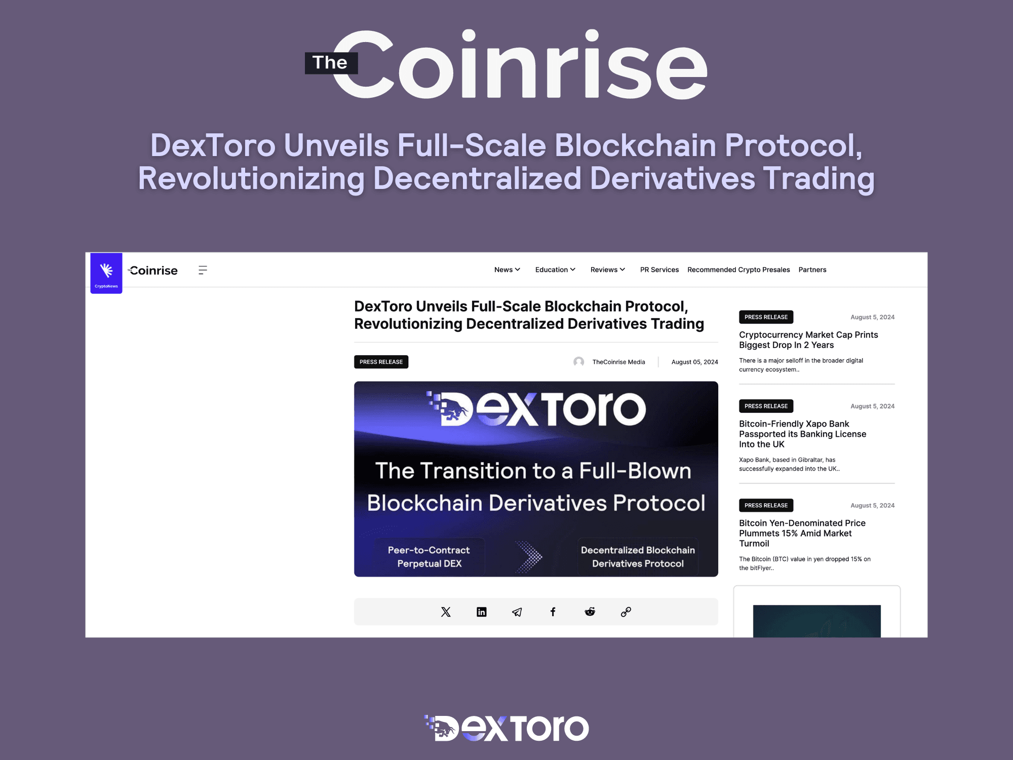 DexToro Unveils Full-Scale Blockchain Protocol, Revolutionizing Decentralized Derivatives Trading