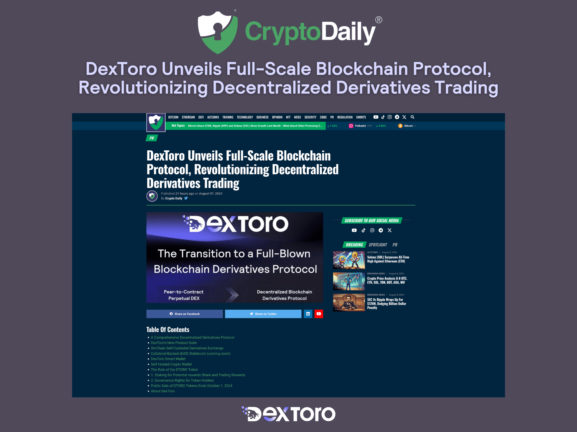 DexToro Unveils Full-Scale Blockchain Protocol, Revolutionizing Decentralized Derivatives Trading