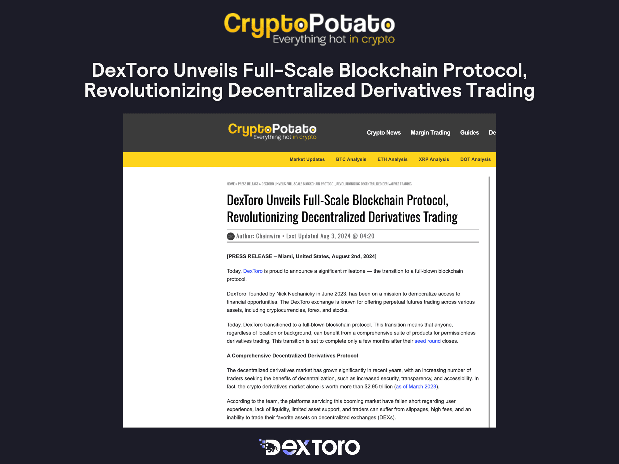 DexToro Unveils Full-Scale Blockchain Protocol, Revolutionizing Decentralized Derivatives Trading