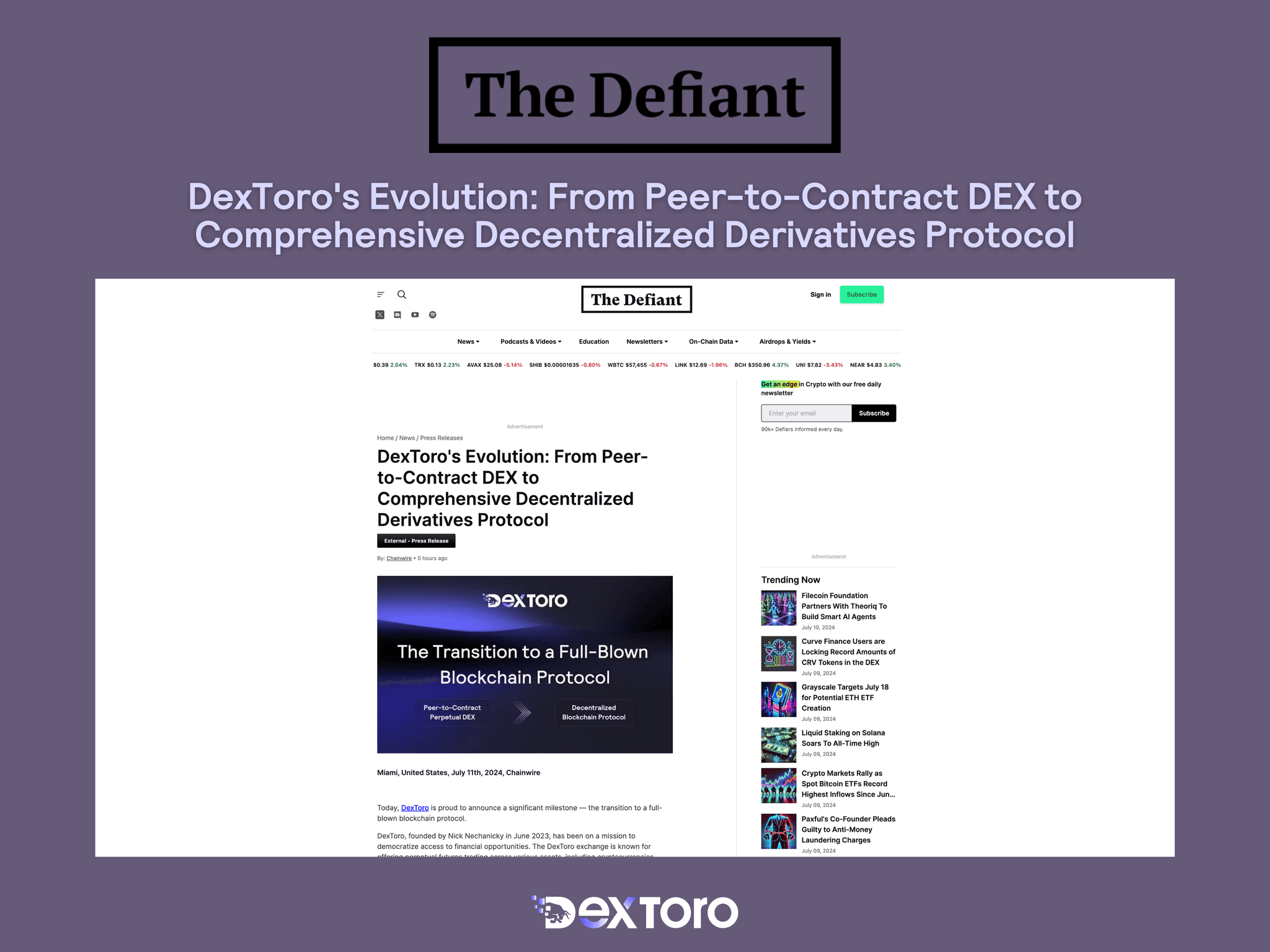 DexToro's Evolution: From Peer-to-Contract DEX to Comprehensive Decentralized Derivatives Protocol